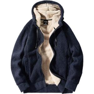 imageGihuo Mens Winter Sherpa Lined Hoodie Zip Up Sweatshirt Heavyweight Warm Fleece Jacket with Pockets02navy Sherpa Shell