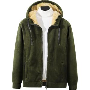 imageGihuo Mens Winter Sherpa Lined Hoodie Zip Up Sweatshirt Heavyweight Warm Fleece Jacket with Pockets03 Army Fleece Shell