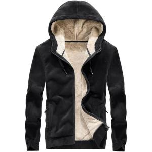 imageGihuo Mens Winter Sherpa Lined Hoodie Zip Up Sweatshirt Heavyweight Warm Fleece Jacket with Pockets03 Blackfleece Shell
