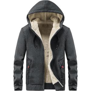 imageGihuo Mens Winter Sherpa Lined Hoodie Zip Up Sweatshirt Heavyweight Warm Fleece Jacket with Pockets04 Grey