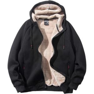 imageGihuo Mens Winter Sherpa Lined Hoodie Zip Up Sweatshirt Heavyweight Warm Fleece Jacket with PocketsBlack