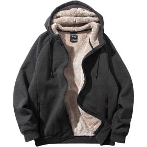 imageGihuo Mens Winter Sherpa Lined Hoodie Zip Up Sweatshirt Heavyweight Warm Fleece Jacket with PocketsDark Grey
