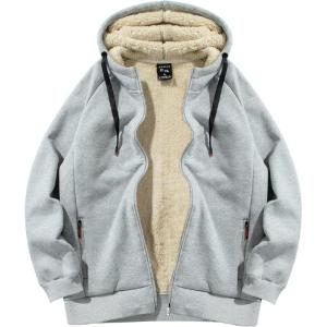 imageGihuo Mens Winter Sherpa Lined Hoodie Zip Up Sweatshirt Heavyweight Warm Fleece Jacket with PocketsLightgrey