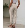 imageGihuo Womens Tapered Linen Pants Casual Straight Leg Drawstring Elastic Waist Loose Comfy Joggers Trousers with PocketsLight Khaki