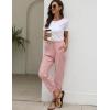 imageGihuo Womens Tapered Linen Pants Casual Straight Leg Drawstring Elastic Waist Loose Comfy Joggers Trousers with PocketsPink