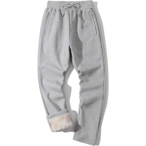 imageGihuo Mens Winter Warm Fleece Pants Sherpa Fleece Lined Jogger Pants Sweatpants2lightgrey Open Bottom
