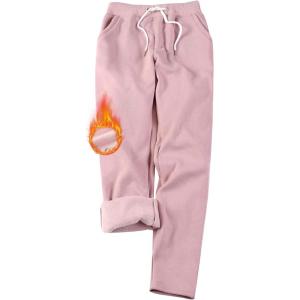 imageGihuo Sweatpants Women Fleece Lined Pants Casual Sweatpants Winter Warm Lounge Athletic Joggers Pants with PocketsPink