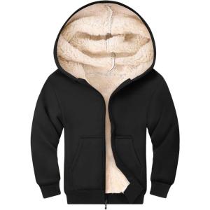 imageGihuo Unisex Boys Girls Winter Warm Sherpa Lined Zip Up Sweatshirt Fleece Jacket Kids Hoodie OuterwearBlack