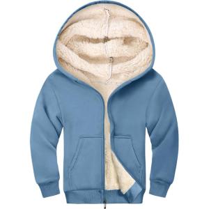 imageGihuo Unisex Boys Girls Winter Warm Sherpa Lined Zip Up Sweatshirt Fleece Jacket Kids Hoodie OuterwearBlue