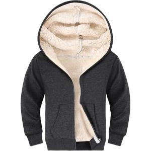 imageGihuo Unisex Boys Girls Winter Warm Sherpa Lined Zip Up Sweatshirt Fleece Jacket Kids Hoodie OuterwearDarkgrey