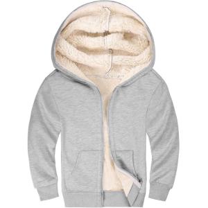 imageGihuo Unisex Boys Girls Winter Warm Sherpa Lined Zip Up Sweatshirt Fleece Jacket Kids Hoodie OuterwearLightgrey