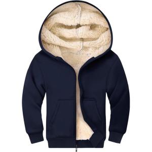 imageGihuo Unisex Boys Girls Winter Warm Sherpa Lined Zip Up Sweatshirt Fleece Jacket Kids Hoodie OuterwearNavy