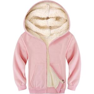 imageGihuo Unisex Boys Girls Winter Warm Sherpa Lined Zip Up Sweatshirt Fleece Jacket Kids Hoodie OuterwearPink