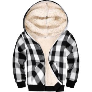 imageGihuo Unisex Boys Girls Winter Warm Sherpa Lined Zip Up Sweatshirt Fleece Jacket Kids Hoodie OuterwearPlaid