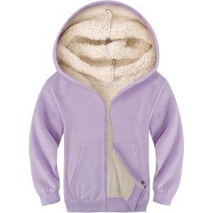 imageGihuo Unisex Boys Girls Winter Warm Sherpa Lined Zip Up Sweatshirt Fleece Jacket Kids Hoodie OuterwearPurple