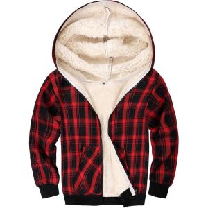 imageGihuo Unisex Boys Girls Winter Warm Sherpa Lined Zip Up Sweatshirt Fleece Jacket Kids Hoodie OuterwearRedplaid