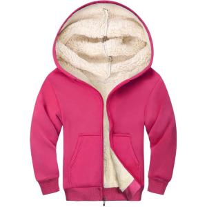 imageGihuo Unisex Boys Girls Winter Warm Sherpa Lined Zip Up Sweatshirt Fleece Jacket Kids Hoodie OuterwearRosered