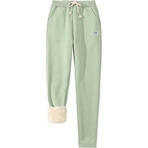 imageGihuo Womens Sherpa Lined Sweatpants Winter Casual Jogger Sweat Pants Warm Athletic Thermal Fleece Lining Lounge PantsGreen