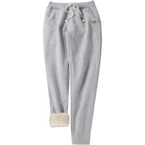 imageGihuo Womens Sherpa Lined Sweatpants Winter Casual Jogger Sweat Pants Warm Athletic Thermal Fleece Lining Lounge PantsLight Grey