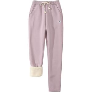 imageGihuo Womens Sherpa Lined Sweatpants Winter Casual Jogger Sweat Pants Warm Athletic Thermal Fleece Lining Lounge PantsPurple