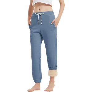 imageGihuo Womens Sherpa Lined Sweatpants Winter Warm Fleece Lined Sweatpants with Pockets Fleece Jogger PantsBlue