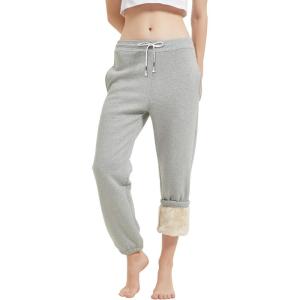 imageGihuo Womens Sherpa Lined Sweatpants Winter Warm Fleece Lined Sweatpants with Pockets Fleece Jogger PantsLight Grey