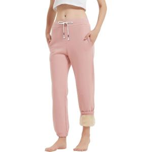 imageGihuo Womens Sherpa Lined Sweatpants Winter Warm Fleece Lined Sweatpants with Pockets Fleece Jogger PantsPink