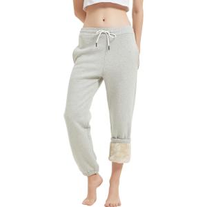 imageGihuo Womens Sherpa Lined Sweatpants Winter Warm Fleece Lined Sweatpants with Pockets Fleece Jogger PantsWhite