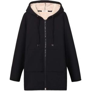 imageGihuo Womens Winter Coat Sherpa Lined Zip Hoodie Long Sweatshirt Warm Fleece Lining Heavyweight Hooded JacketBlack
