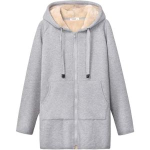 imageGihuo Womens Winter Coat Sherpa Lined Zip Hoodie Long Sweatshirt Warm Fleece Lining Heavyweight Hooded JacketGrey