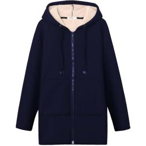 imageGihuo Womens Winter Coat Sherpa Lined Zip Hoodie Long Sweatshirt Warm Fleece Lining Heavyweight Hooded JacketNavy
