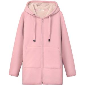imageGihuo Womens Winter Coat Sherpa Lined Zip Hoodie Long Sweatshirt Warm Fleece Lining Heavyweight Hooded JacketPink