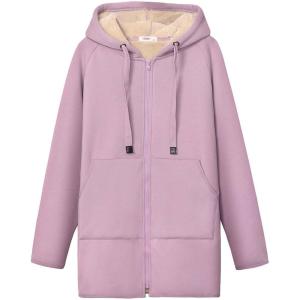 imageGihuo Womens Winter Coat Sherpa Lined Zip Hoodie Long Sweatshirt Warm Fleece Lining Heavyweight Hooded JacketPurple