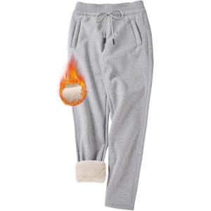 imageGihuo Womens Winter Fleece Pants Sherpa Lined Sweatpants Active Running Jogger PantsLight Grey