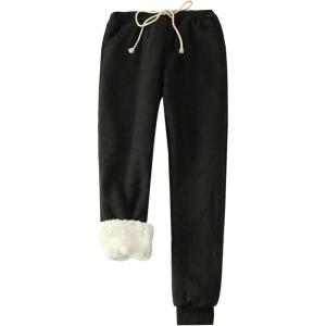 imageGihuo Womens Winter Warm Fleece Pants Sherpa Lined Sweatpants Jogger Track Pants Athletic Active Lounge PantsBlack