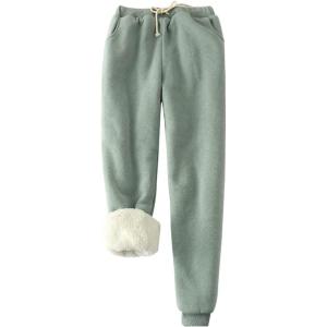 imageGihuo Womens Winter Warm Fleece Pants Sherpa Lined Sweatpants Jogger Track Pants Athletic Active Lounge PantsGreen