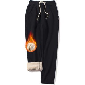 imageGihuo Womens Winter Warm Sherpa Lined Sweatpants Fleece PantsBlack