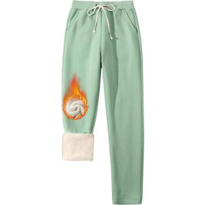 imageGihuo Womens Winter Warm Sherpa Lined Sweatpants Fleece PantsGreen