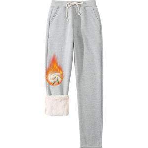 imageGihuo Womens Winter Warm Sherpa Lined Sweatpants Fleece PantsLight Grey