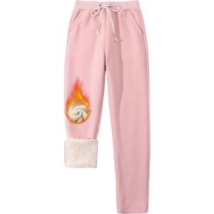 imageGihuo Womens Winter Warm Sherpa Lined Sweatpants Fleece PantsPink