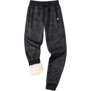 imageGihuo Mens Sherpa Lined Athletic Sweatpants Winter Warm Track Pants01 Blackcamo Ribbed Cuffs