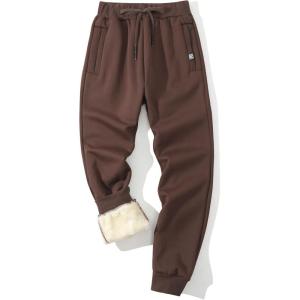 imageGihuo Mens Sherpa Lined Athletic Sweatpants Winter Warm Track Pants01 Brownribbed Cuffs