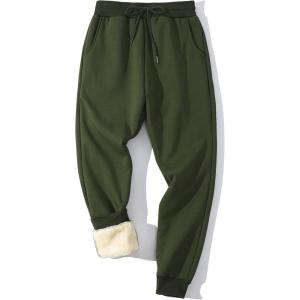 imageGihuo Mens Winter Fleece Pants Sherpa Lined Sweatpants Active Running Jogger Pants1 Armygreen Ribbed Cuff