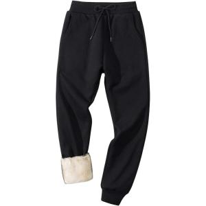 imageGihuo Mens Winter Fleece Pants Sherpa Lined Sweatpants Active Running Jogger Pants1 Black Ribbed Cuff