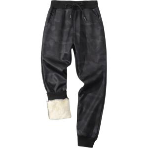 imageGihuo Mens Winter Fleece Pants Sherpa Lined Sweatpants Active Running Jogger Pants1 Blackcamo Ribbed Cuff