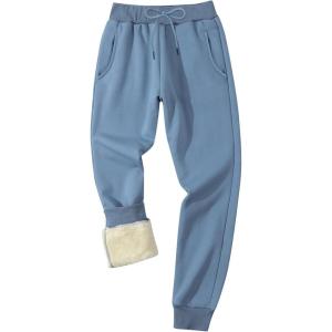 imageGihuo Mens Winter Fleece Pants Sherpa Lined Sweatpants Active Running Jogger Pants1 Blue Ribbed Cuff