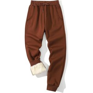 imageGihuo Mens Winter Fleece Pants Sherpa Lined Sweatpants Active Running Jogger Pants1 Brown Ribbed Cuff