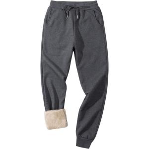 imageGihuo Mens Winter Fleece Pants Sherpa Lined Sweatpants Active Running Jogger Pants1 Dark Grey Ribbed Cuff