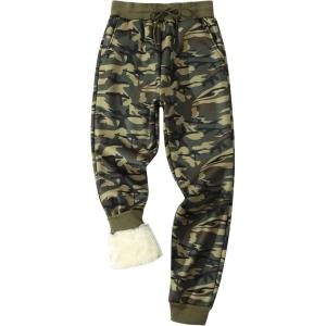 imageGihuo Mens Winter Fleece Pants Sherpa Lined Sweatpants Active Running Jogger Pants1 Greencamo Ribbed Cuff