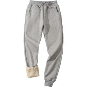 imageGihuo Mens Winter Fleece Pants Sherpa Lined Sweatpants Active Running Jogger Pants1 Light Grey Ribbed Cuff
